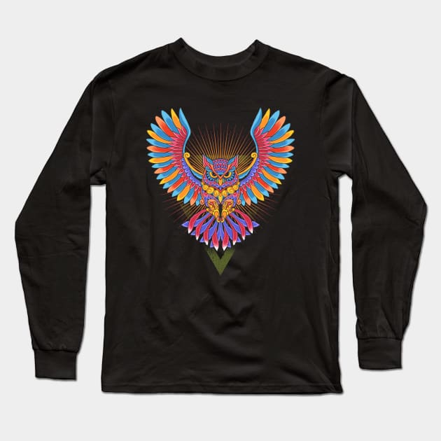 Owl colorful ornament Long Sleeve T-Shirt by Mako Design 